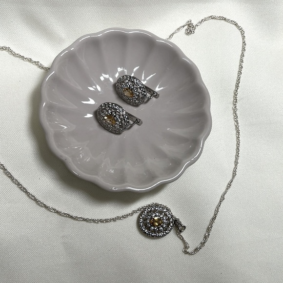 Yellow citrine original stone  & American diamonds 925 mark silver jewelry #291 - Picture 3 of 15